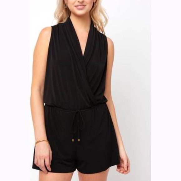 Abbeline Sleeveless Cowl Neck Wrap Front Romper - Picture 3 of 3